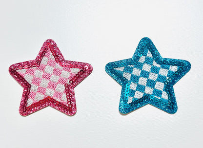 Checkered Star with Sequins outline 2.5”