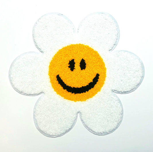 Daisy Smiley Face Patch - 9” Chenille