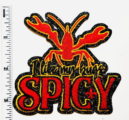Spicy Crawfish Embroidered Iron-On Patch – Glitter Accent