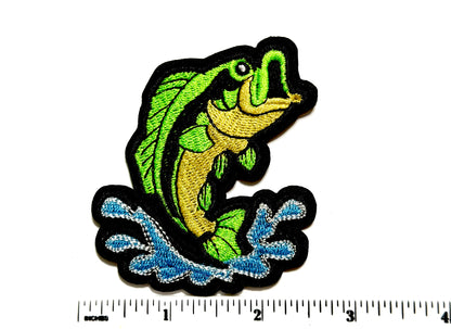 Jumping Bass Fish patch - Embroidered Iron On Patch 3”