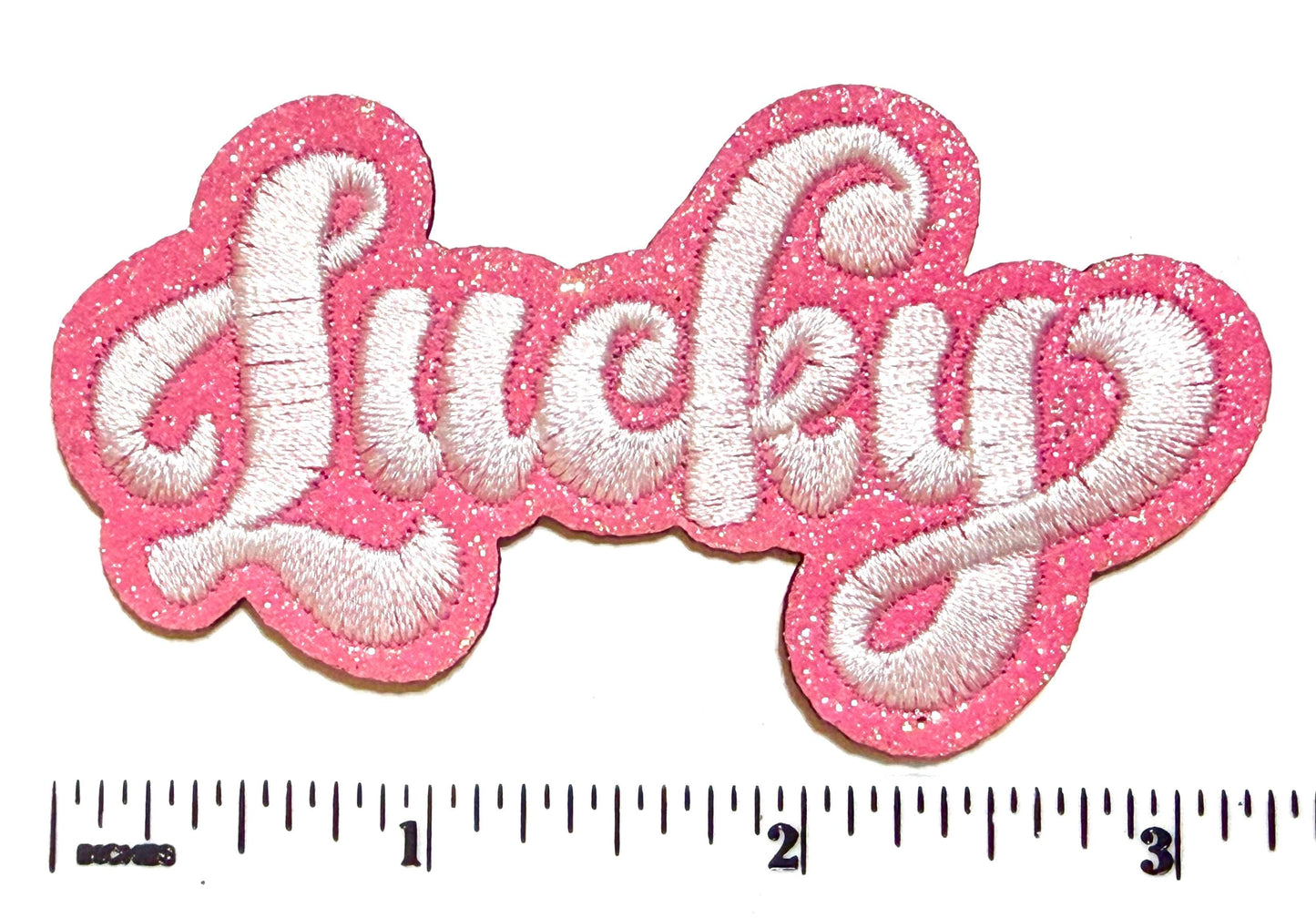 Lucky with pink glitter patch - Embroidered Iron On Patch 3.25"