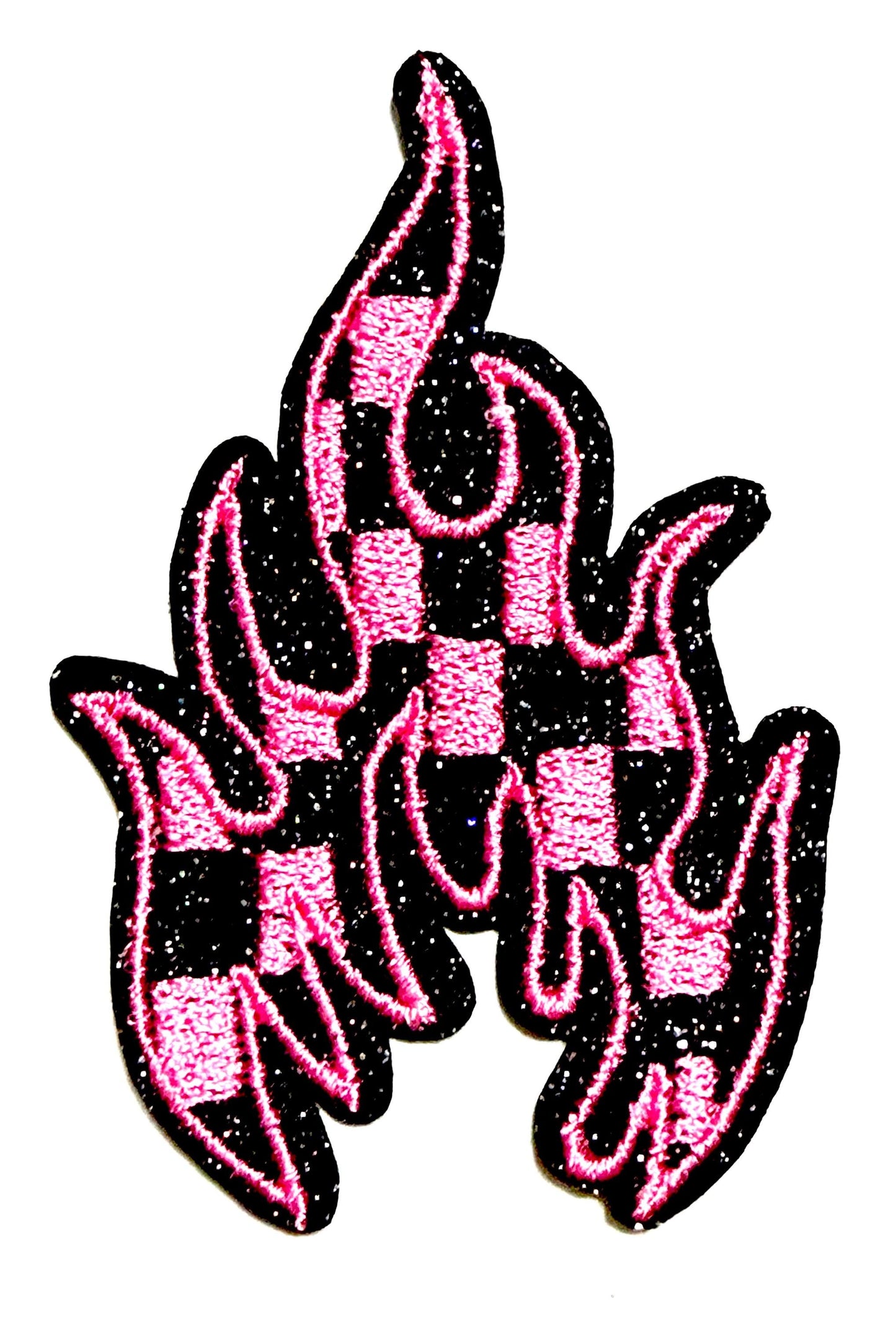Checkered Flames - Embroidered Iron On Patches 3.5”