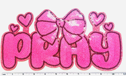 Pray with heart and bow - Sequins Iron on patch