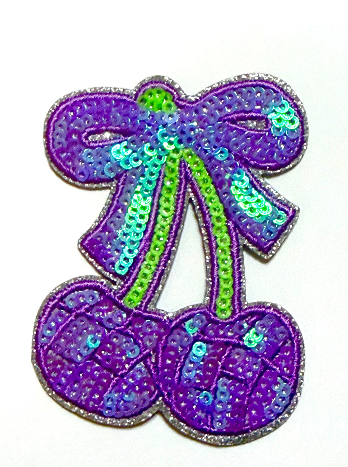 Sequin Cherries with Bows - Sequined DIY Iron on patches