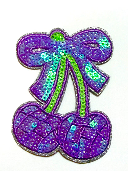 Sequin Cherries with Bows - Sequined DIY Iron on patches