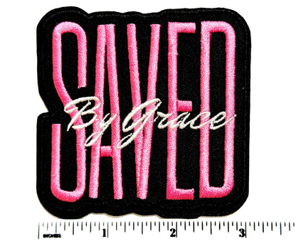 Saved by Grace pink or blue patch  - Embroidered DIY Iron on patch