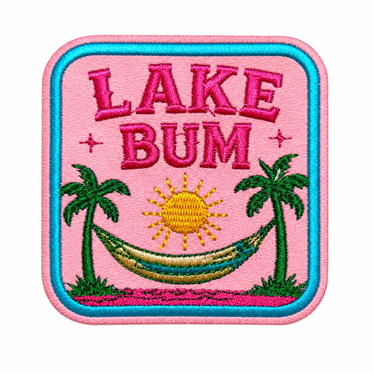 Lake Bum leatherette patch- Embroidered DIY Iron on patch 3.25”