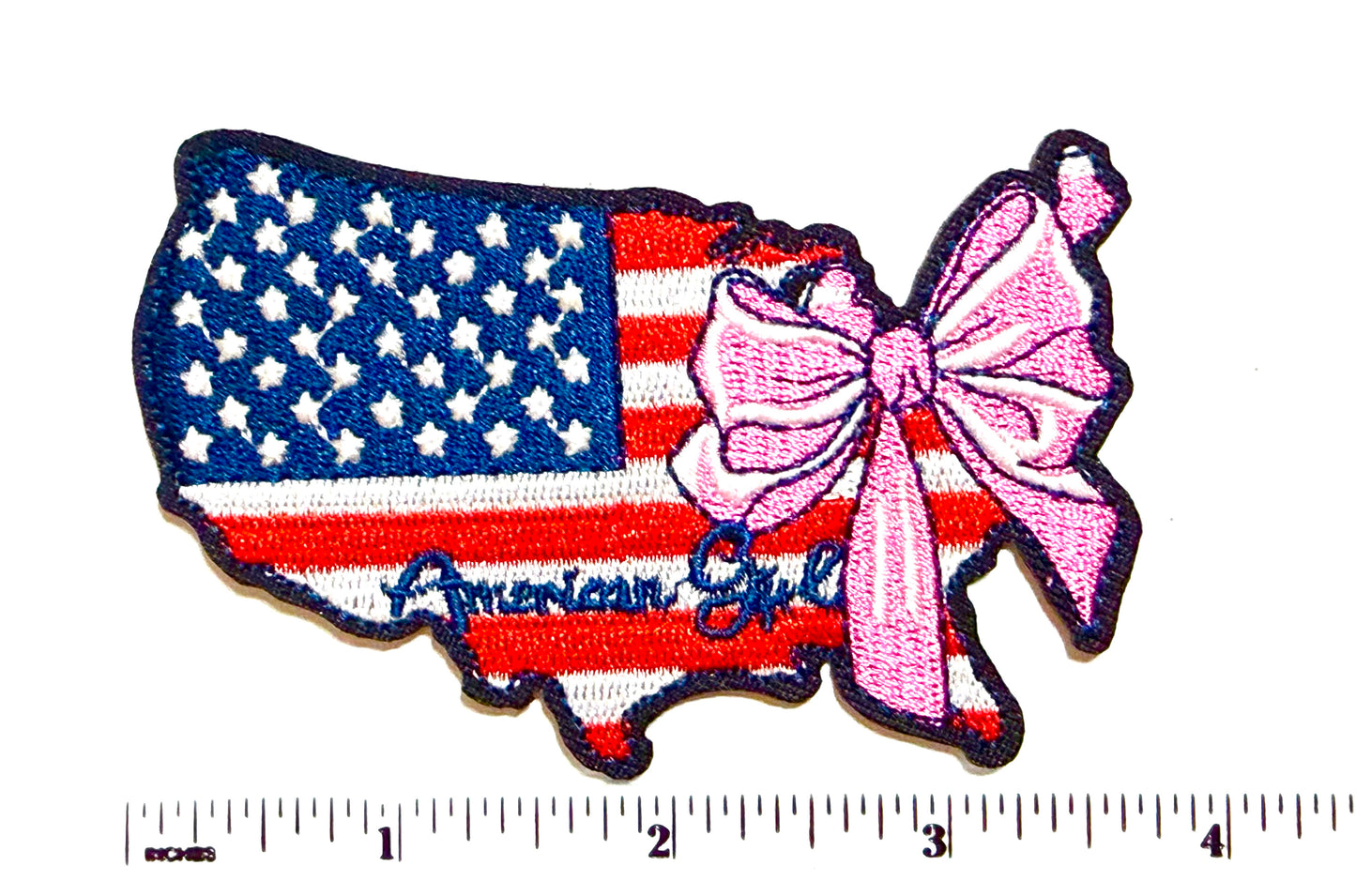 U.S. American Girl with bow - Embroidered Iron On Patch 3.75”
