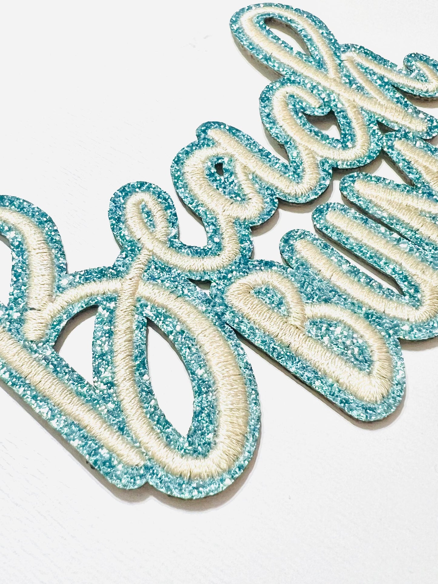 Beach Bum - Embroidered Iron on patch with blue glitter