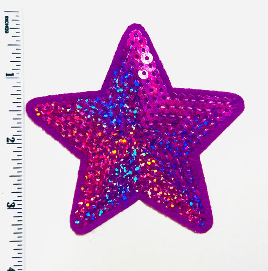 Purple Star Sequin Patch – Iron-On DIY Applique (3.5")