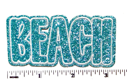 Glitter Beach patches - Embroidered Iron On Patch with silver glitter 3” (Copy)