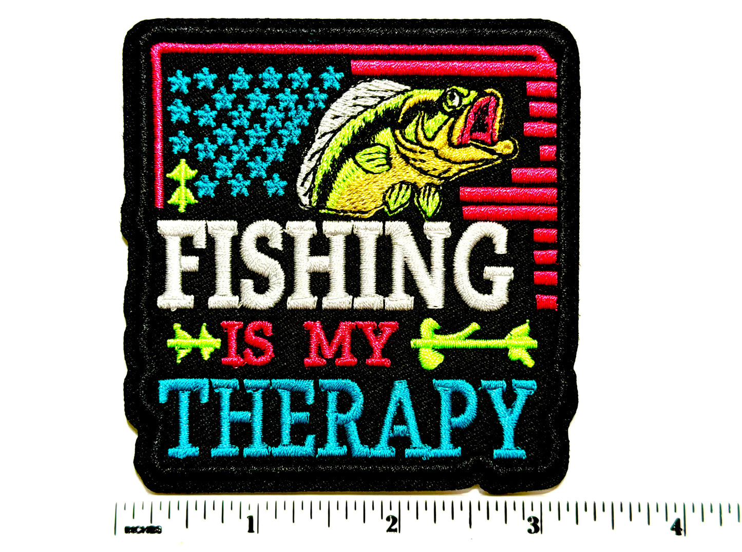 Fishing is my Therapy patch - Embroidered Iron On Patch 3.25”