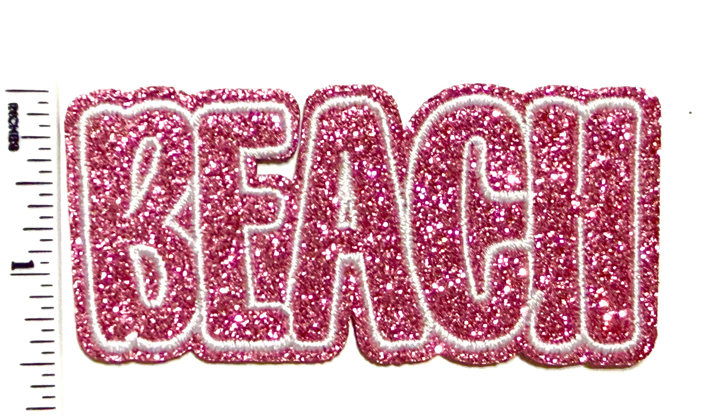 Glitter Beach patches - Embroidered Iron On Patch with silver glitter 3” (Copy)