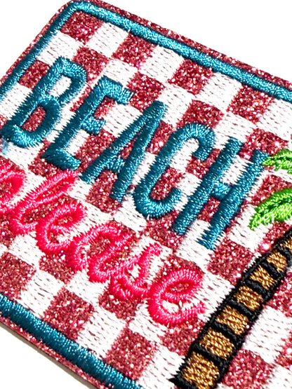 Beach Please patch - Embroidered Iron on patch with glitter 3”