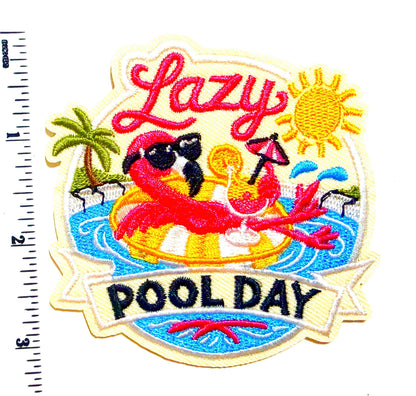 Lazy Pool Day patch - Embroidered Iron on appliqué