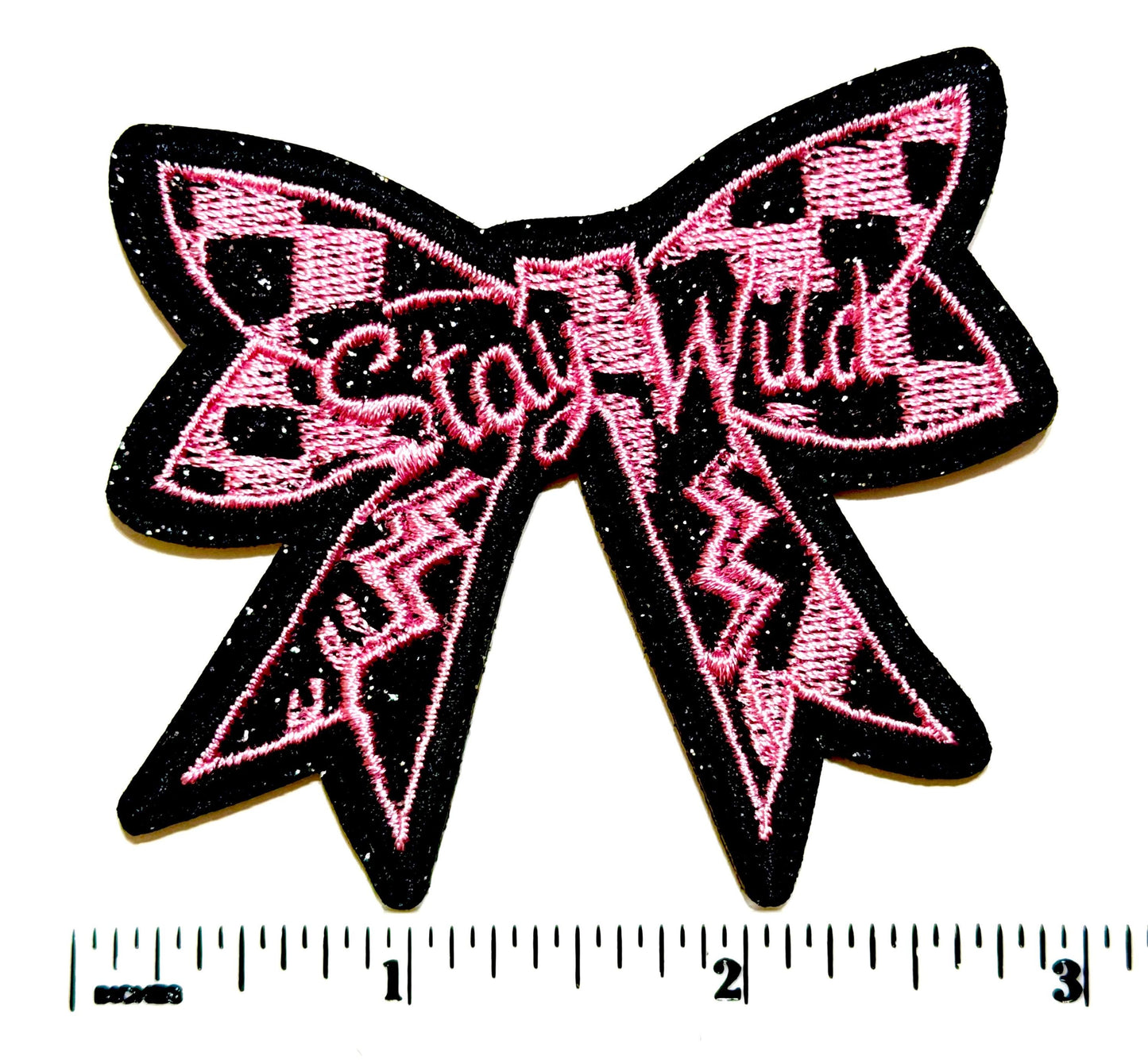 Stay Wild bow -  Embroidered Iron-On Patch with glitter 3”