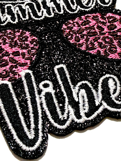 Summer Vibes leopard print sunglasses patch - Embroidered Iron on patch with black glitter