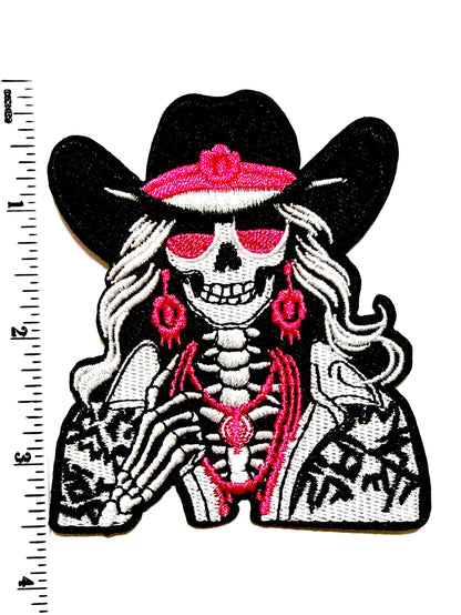 Pink Skeleton Cowgirl - Embroidered DIY Iron on patch