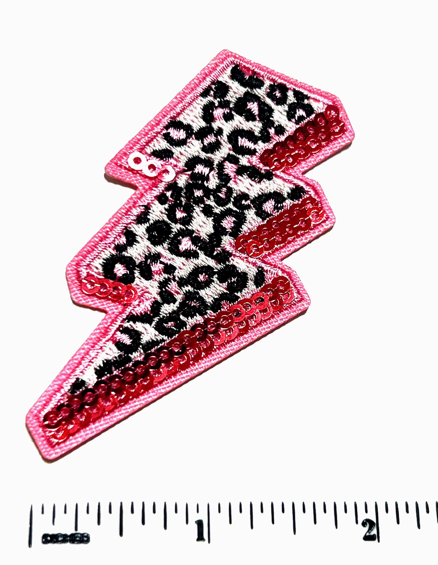 Lightning Bolt Leopard Print with Sequins outline - Iron on patch