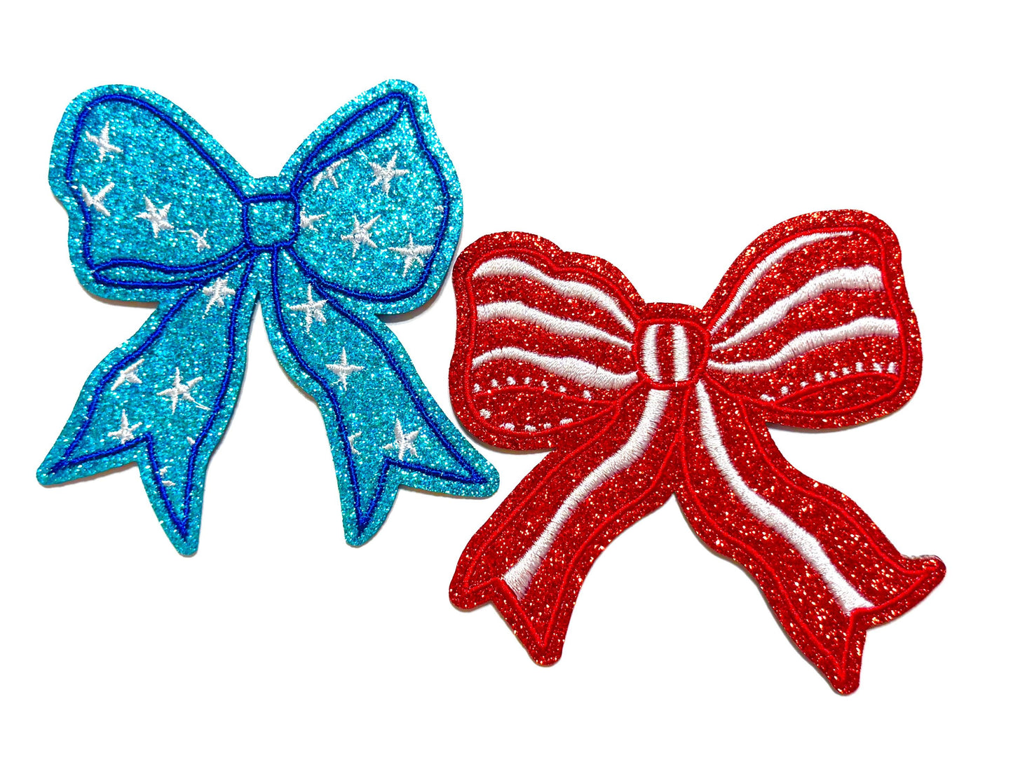 Patriotic bow Patch - Embroidered DIY Iron-On patches with glitter