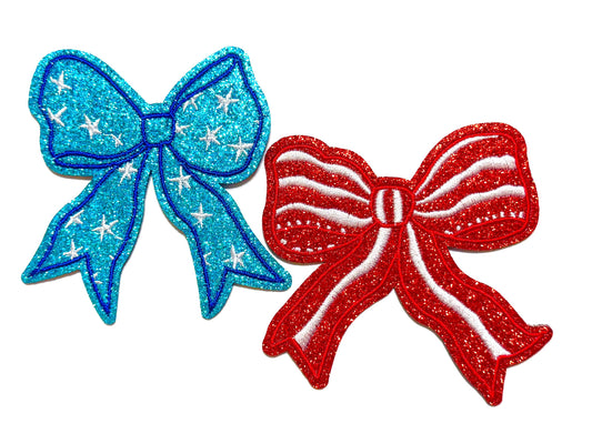 Patriotic bow Patch - Embroidered DIY Iron-On patches with glitter