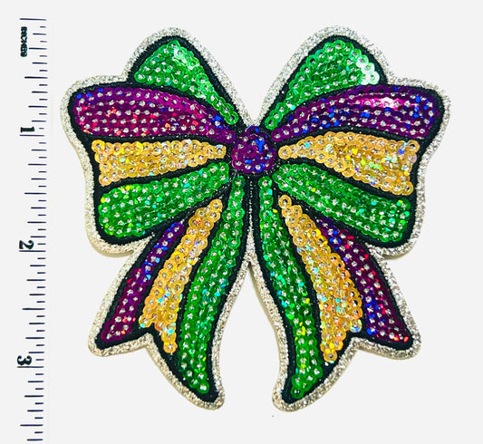 Mardi Gras Sequin Bow 3.5”