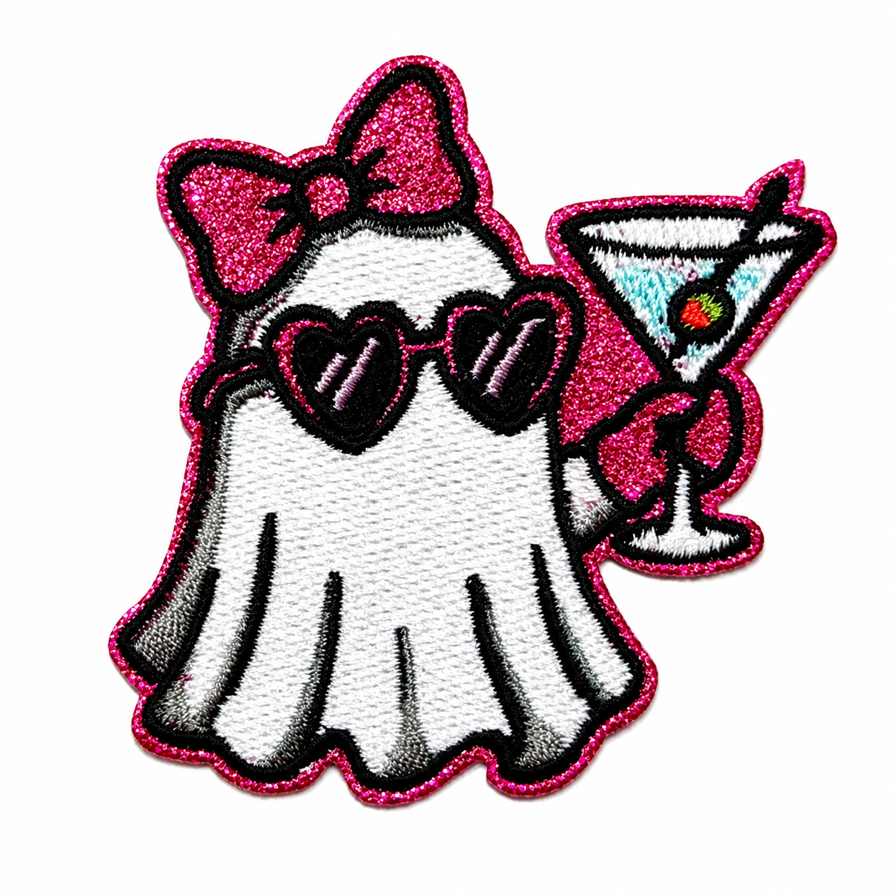 Halloween Ghost with Martini patch - Embroidered Iron on patch 2.5”