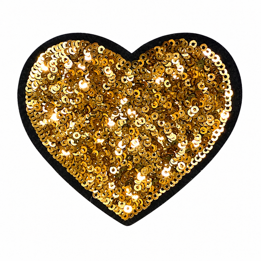 Gold Sequins Heart with Black outline 3.25”