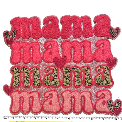 Mama - Chenille Iron on patch with pink glitter outline