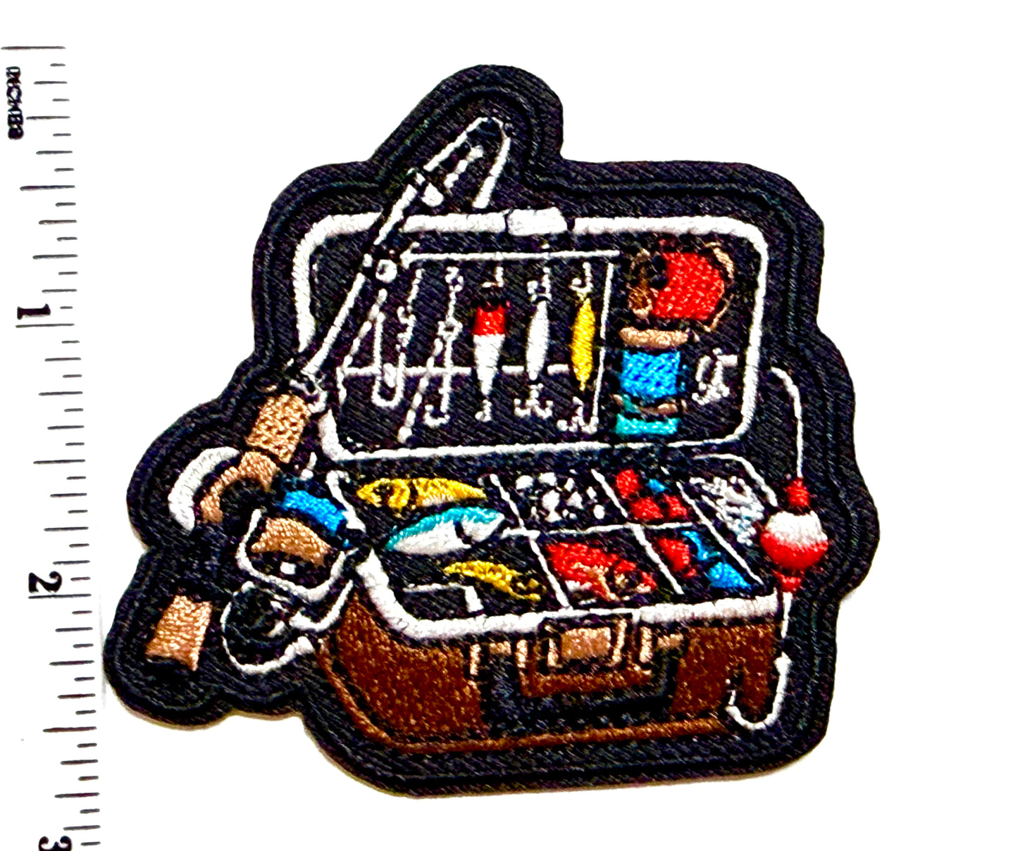 Fishing Tackle Box patch - Embroidered Iron On Patch 3”