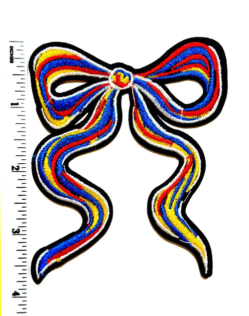 Colorful bow with ribbon streamers patch - Embroidered DIY Iron on patch