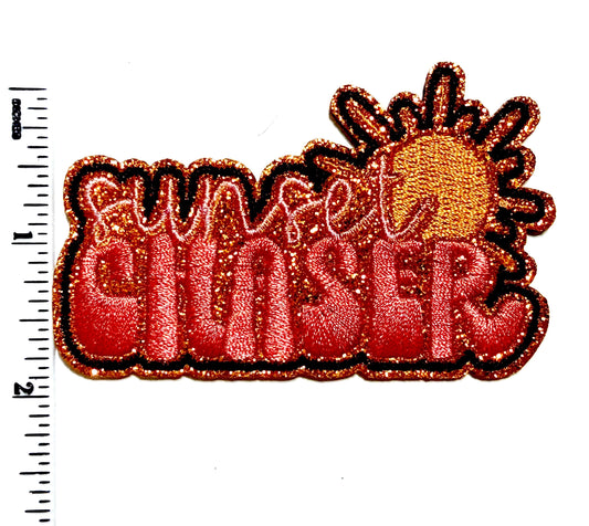 Sunset Chaser patch - Embroidered DIY Iron on patch with glitter