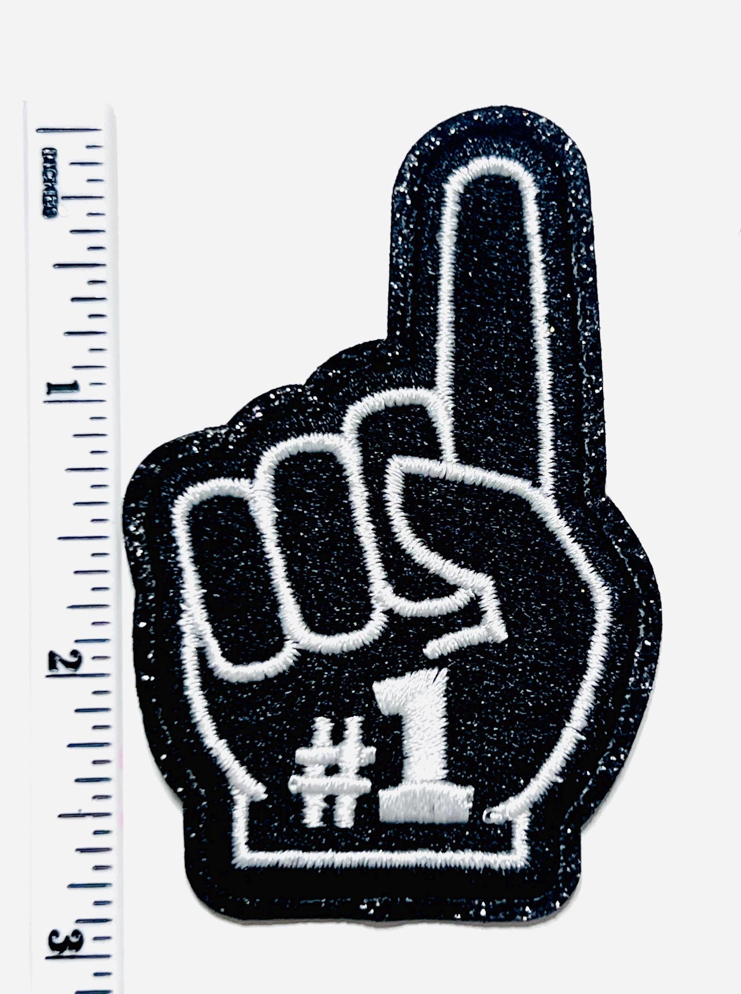 Finger #1 - Embroidered Iron on patch with glitter