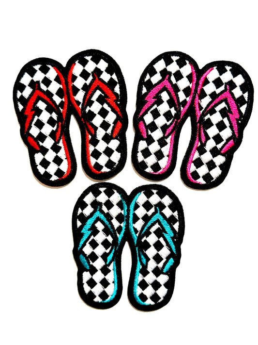 Checkered Flip flops patch - Embroidered DIY Iron on patch