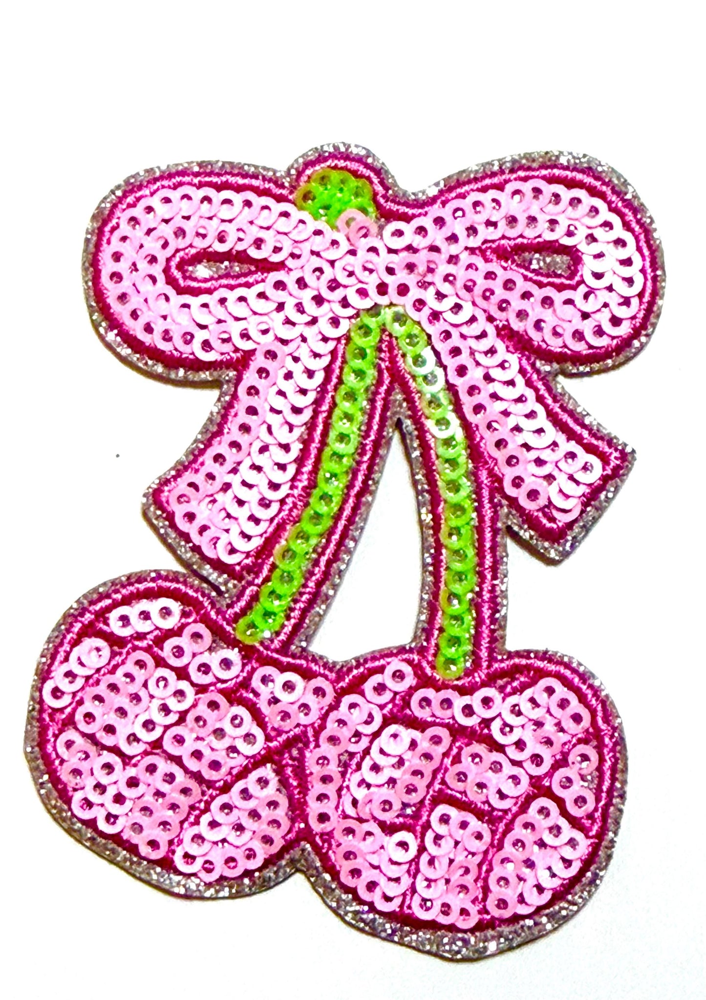 Sequin Cherries with Bows - Sequined DIY Iron on patches