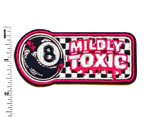 Mildly toxic checkered 8-ball patch - Embroidered Iron on patch 3.5”