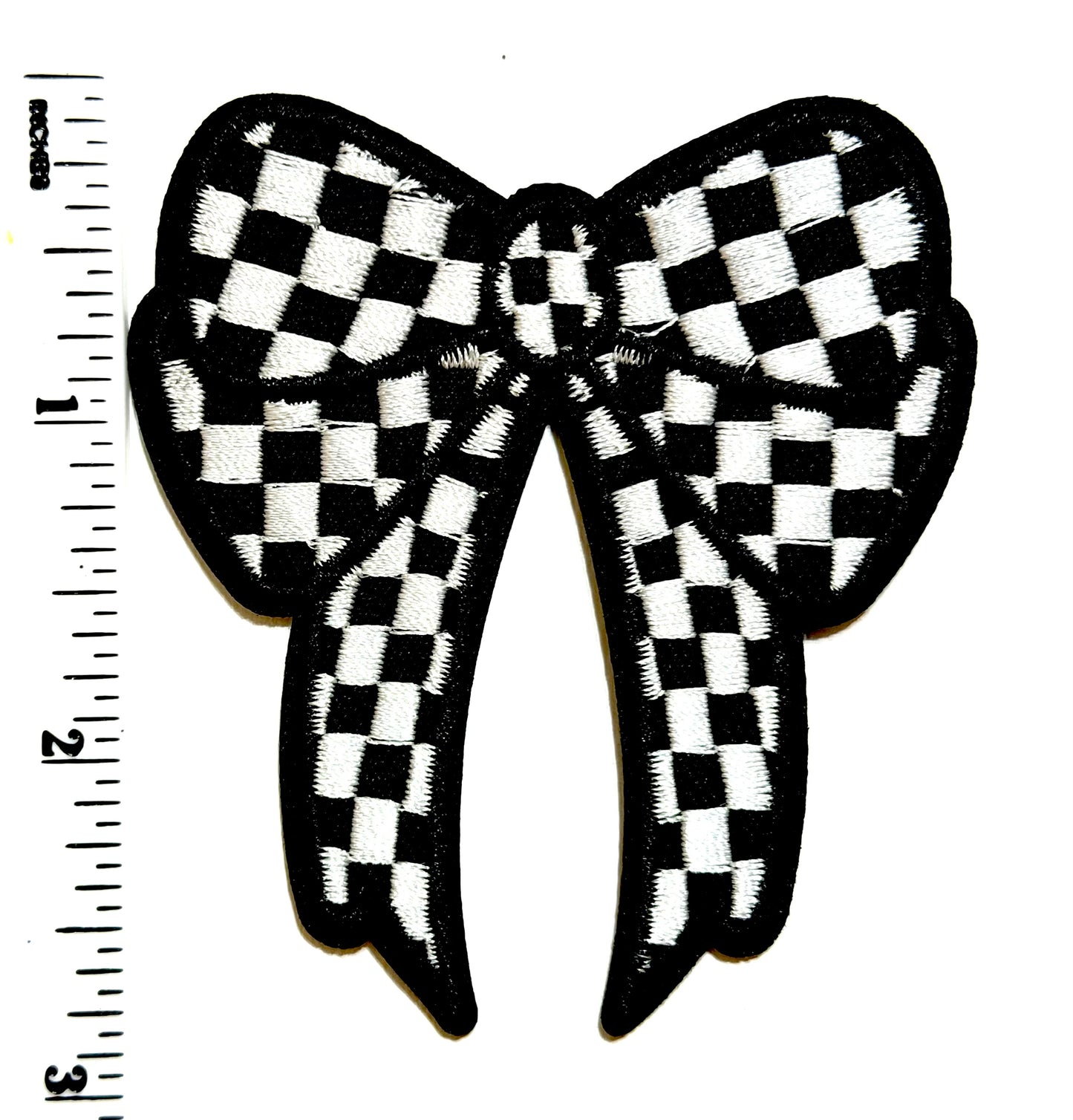 Checkered Bow patches - Embroidered Iron On Patches 3”