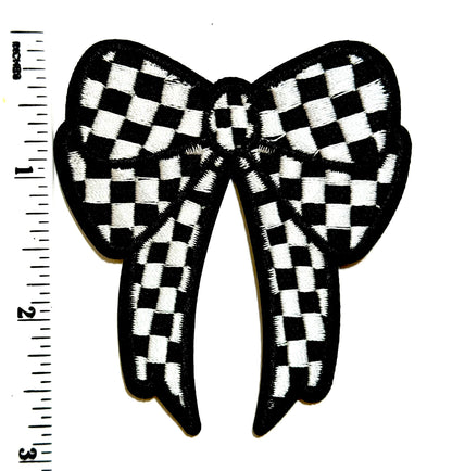 Checkered Bow patches - Embroidered Iron On Patches 3”