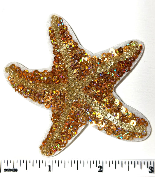 Starfish with Gold Sequins - Sequined DIY Iron on patch