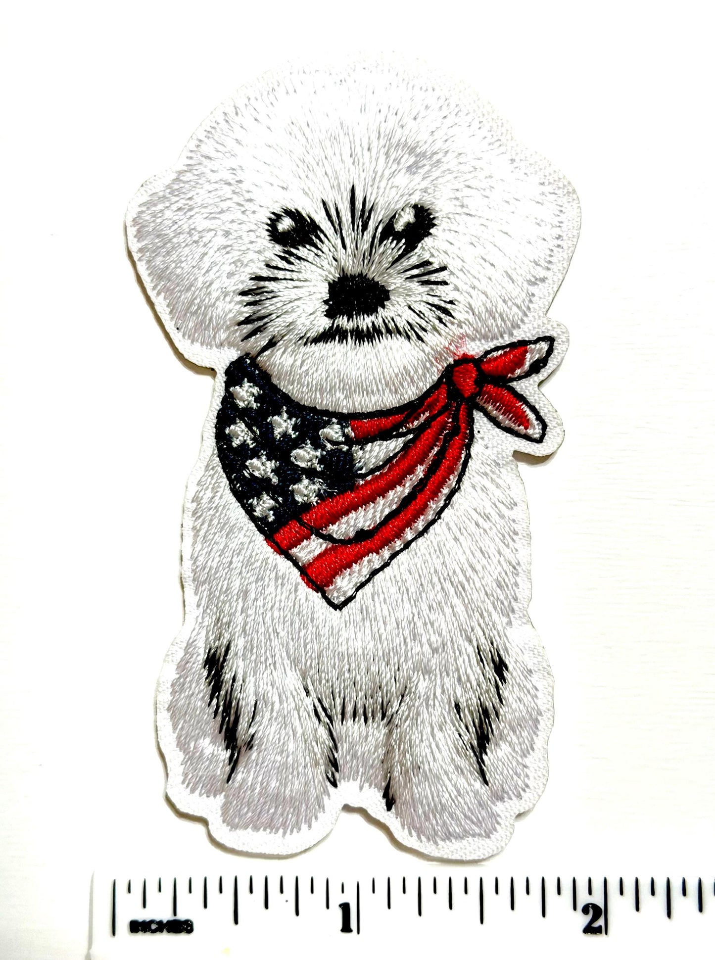 Patriotic Puppies French Bulldog Frenchie, Maltese Bichon Frise, Beagle - Embroidered Iron On Patch 3.25”