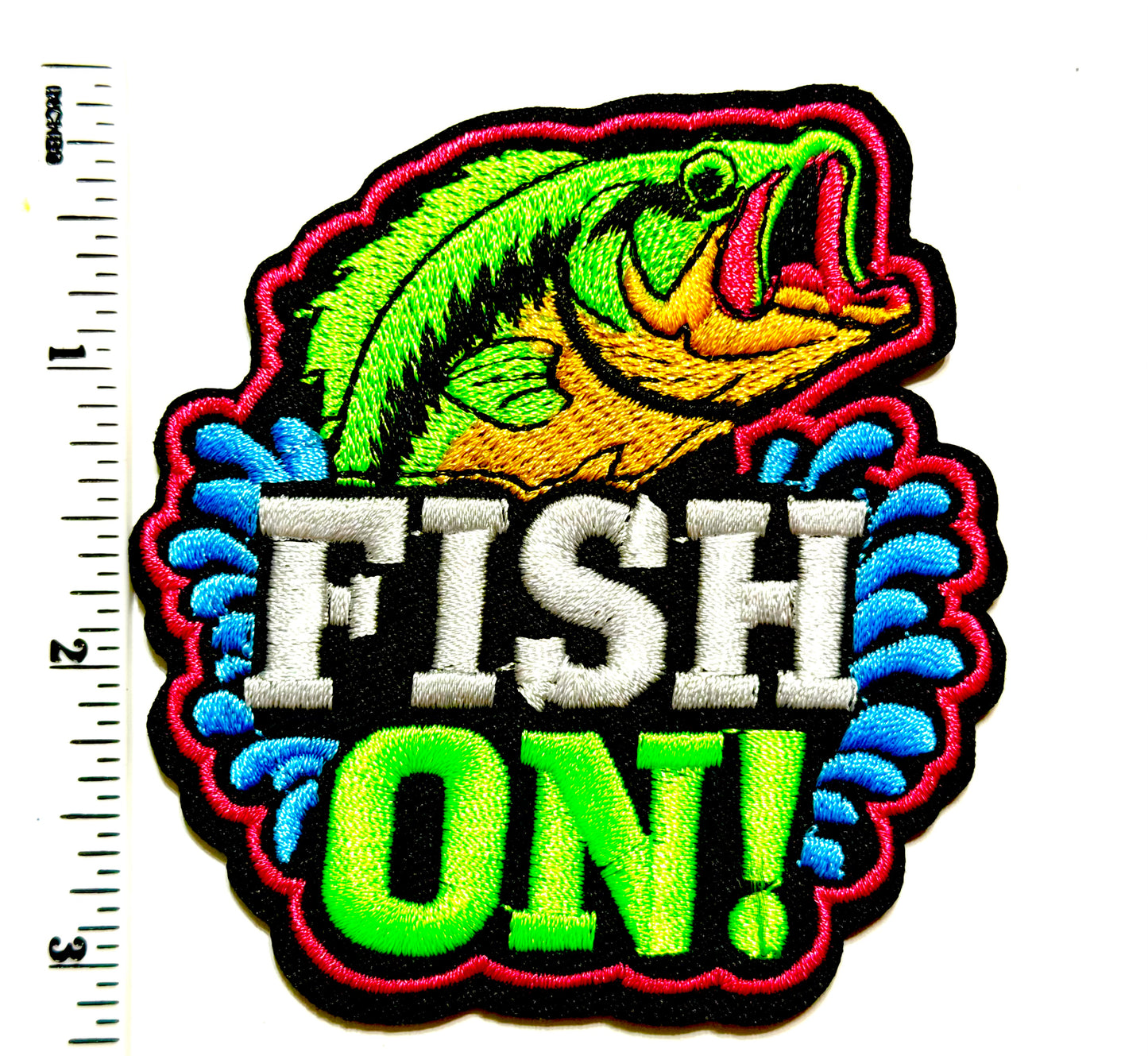 Fish On! - Embroidered Neon Iron On Patch 3”