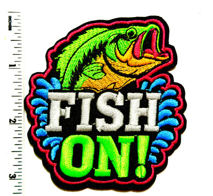 Fish On! - Embroidered Neon Iron On Patch 3”