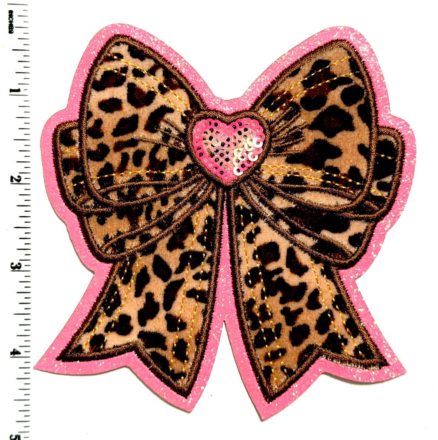 Leopard print bow patch - Embroidered Iron On Patch 4.5”