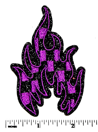 Checkered Flames - Embroidered Iron On Patches 3.5”