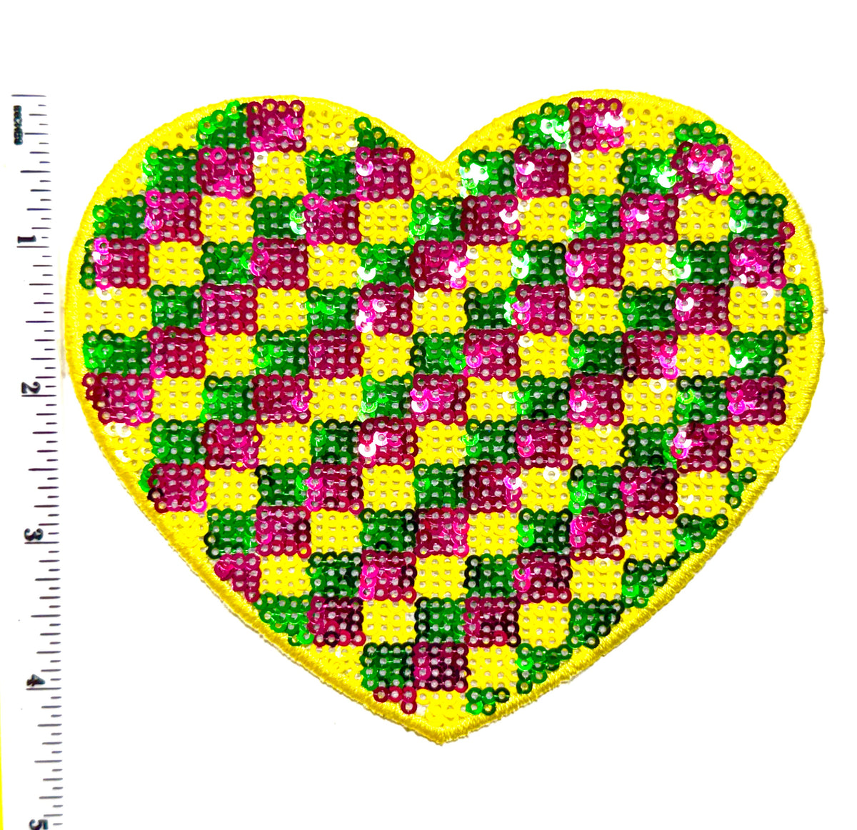 Mardi Gras Checkered Heart or Star - 5” Sequins Iron On Patch