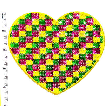 Mardi Gras Checkered Heart or Star - 5” Sequins Iron On Patch