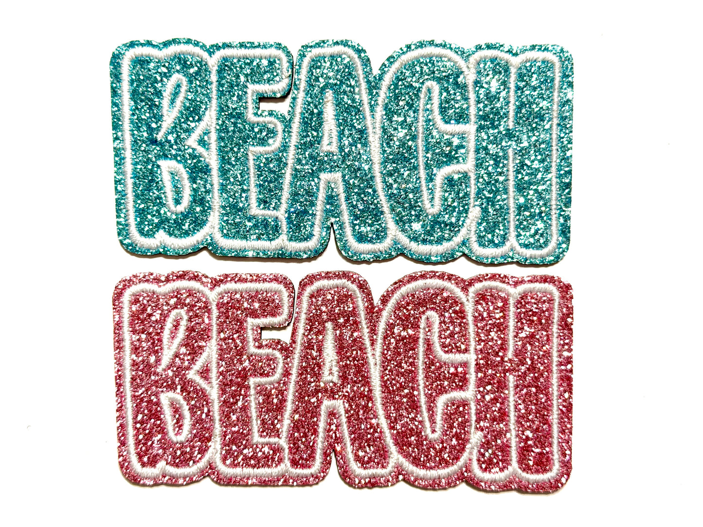 Glitter Beach patches - Embroidered Iron On Patch with silver glitter 3” (Copy)
