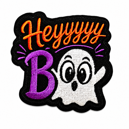 Hey Boo Halloween Ghost patch - Embroidered Iron on patch 3.25”