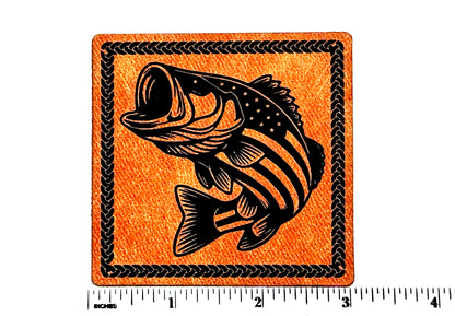Bass Fish American flag patch - Embroidered Iron On Leatherette Patch 3”