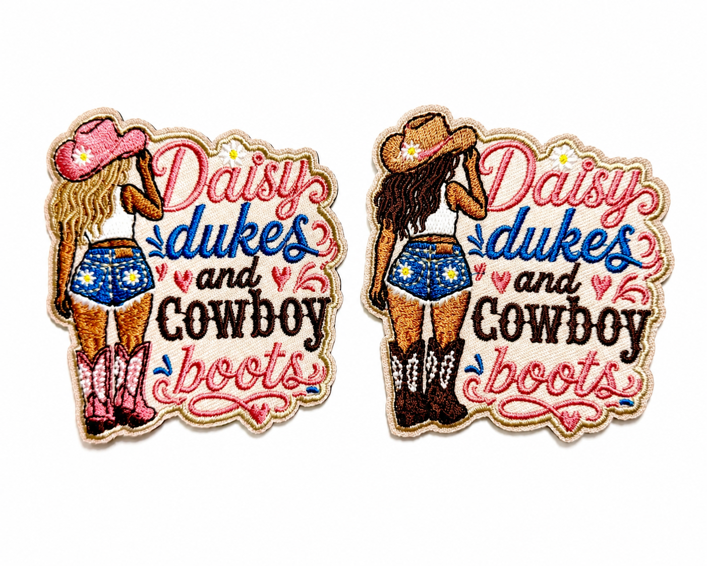Daisy Dukes & Cowboy Boots patch - Embroidered Iron On Patch 3.25”